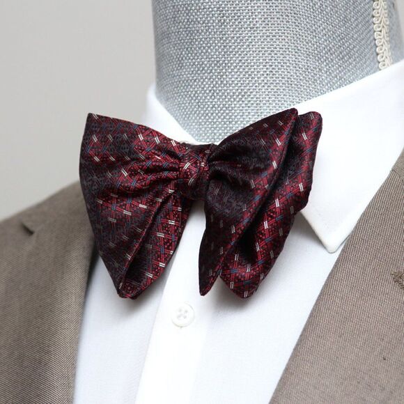 Men's Self-tied Bow Tie 100%Silk Big Butterfly S633 Maroon Ornament - Picture 7 of 15